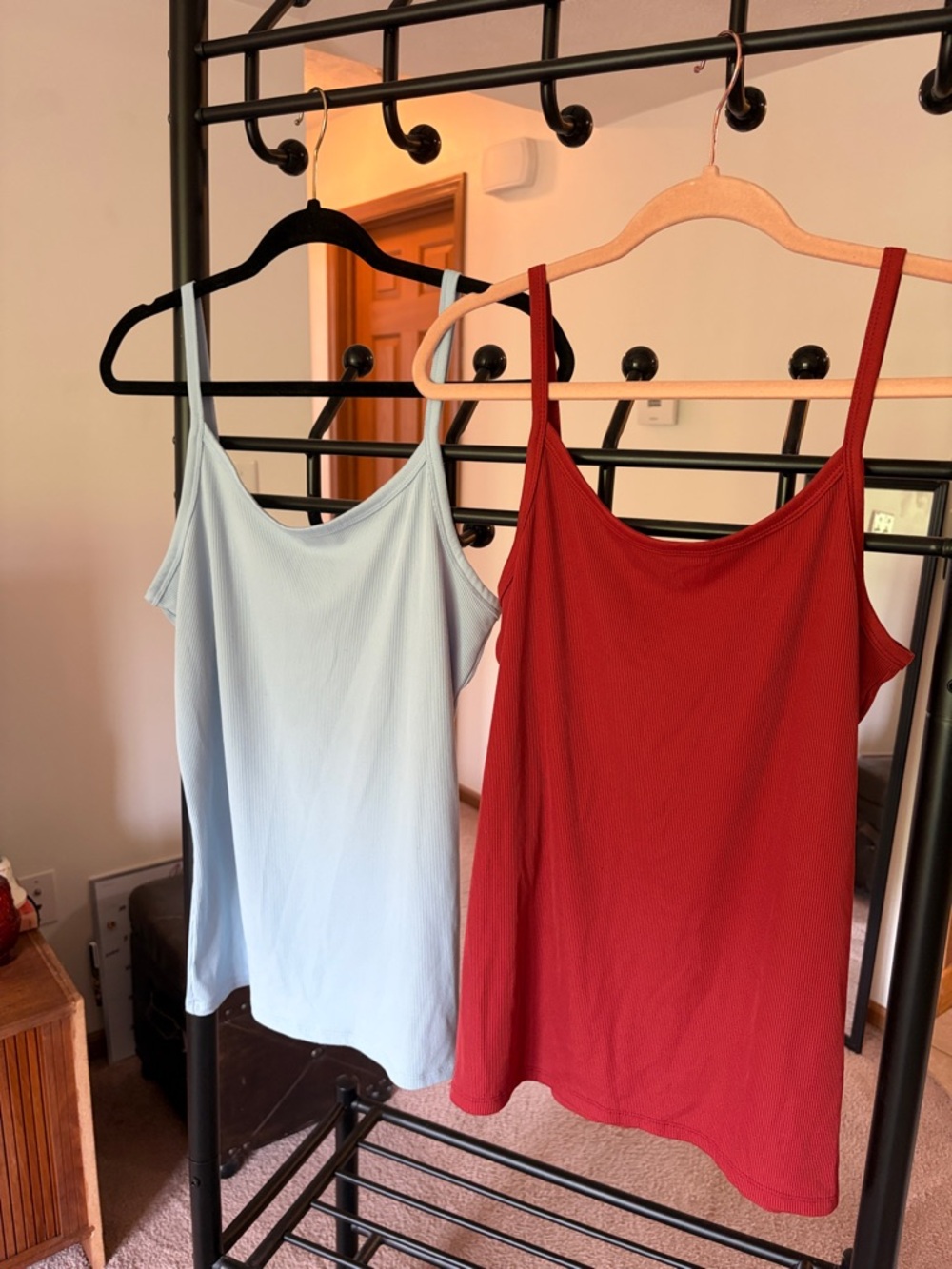 Women’s Ribbed Tank Top - Light Blue and Rust Red